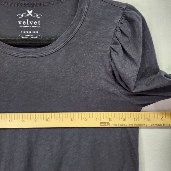 VELVET Graham & Spencer Angelina Black Top Small Pleated Quarter Puff Sleeve - Picture 4 of 11